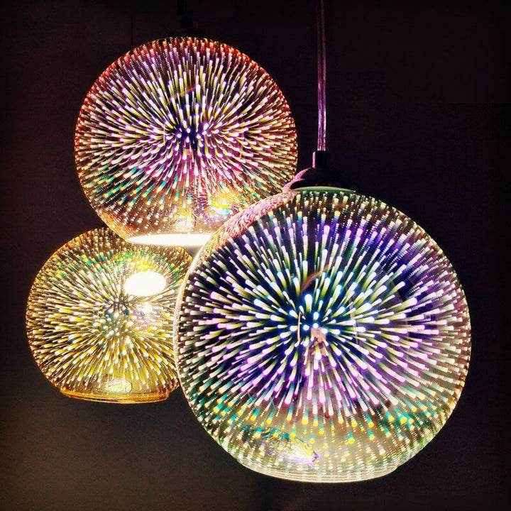 Moderne, kreative 3D-Pendelleuchte in Form eines farbenfrohen Feuerwerksglases mit einer Lichtquelle