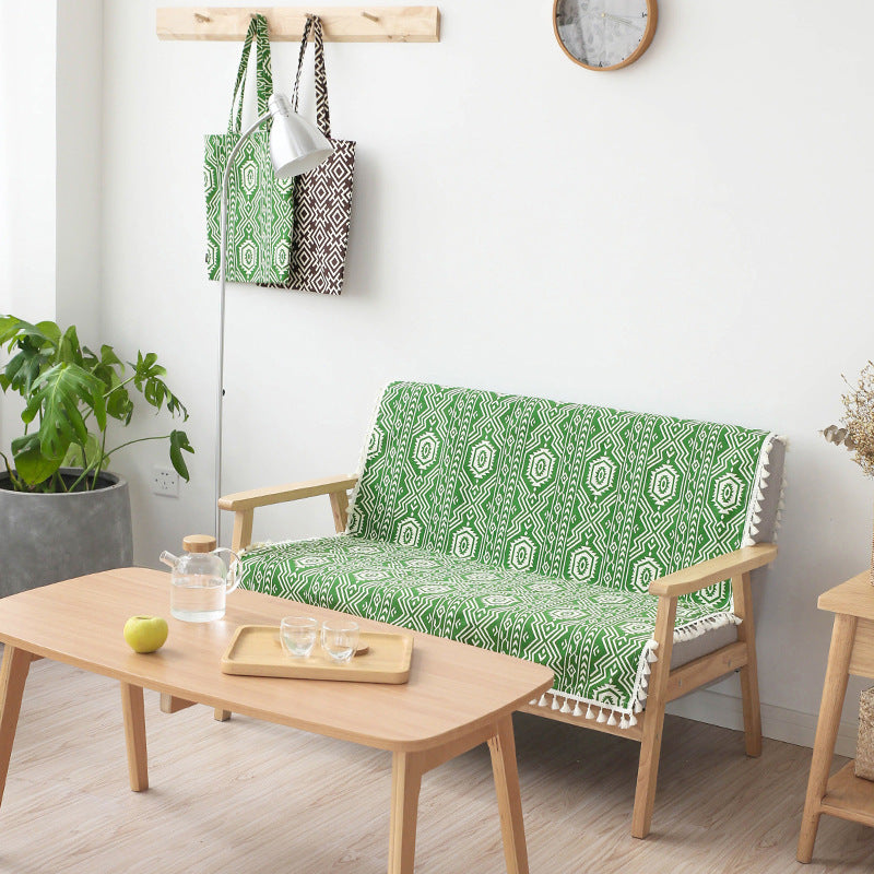 Gewebte Baumwoll-Tischdecke im Ethno-Jacquard mit Quastenbordüre Karnz