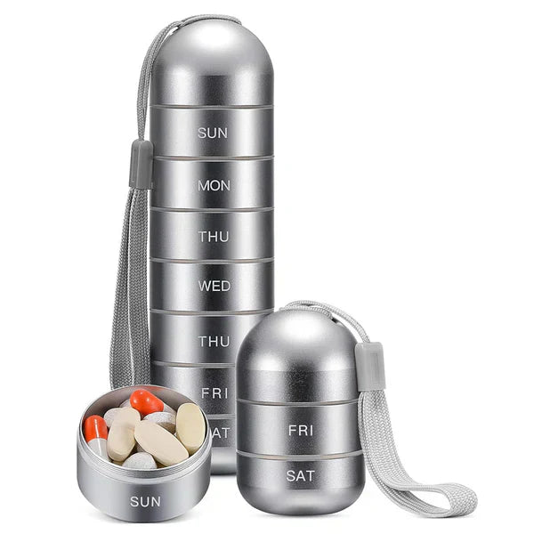 MediSafe Weekbox – Wasserdichter Pillenorganizer aus Aluminium mit 7 Fächern