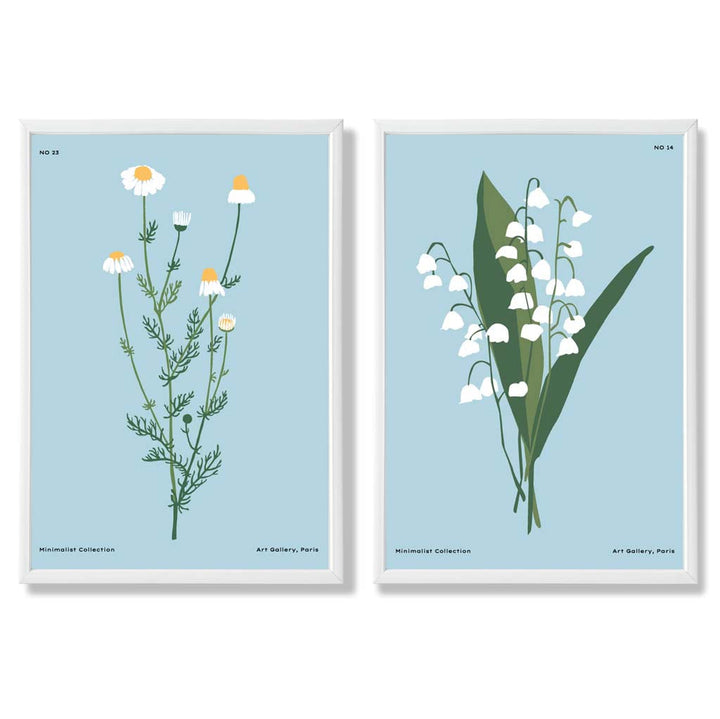 Illustration einer blauen Wildblume, gerahmtes Set aus 2 Kunstdrucken