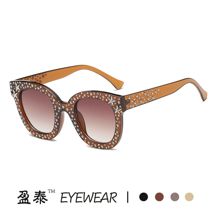 Damen extravagante Cat-Eye Sonnenbrille mit funkelnden Strassverzierungen Karnz