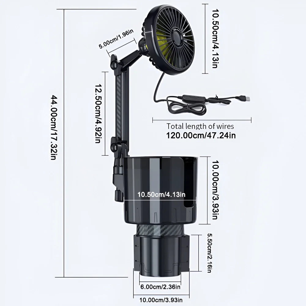 2-in-1 Auto Becherhalter Ventilator mit einstellbarer Kühlung und USB-Ladung | Karnz