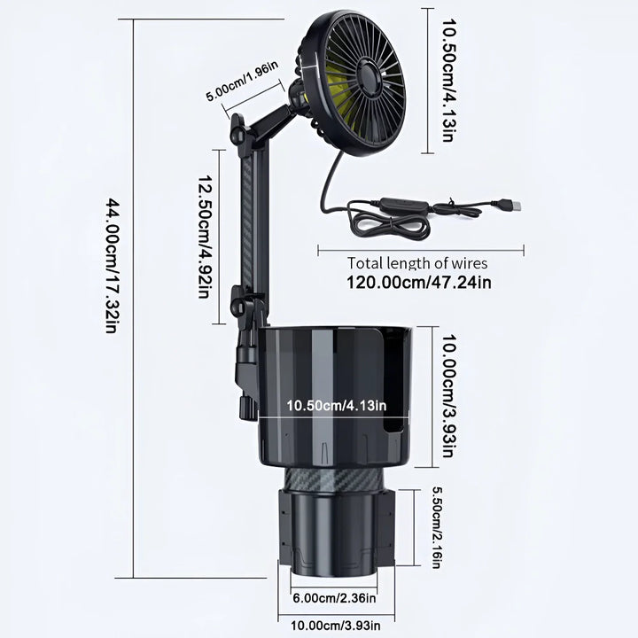 2-in-1 Auto Becherhalter Ventilator mit einstellbarer Kühlung und USB-Ladung | Karnz
