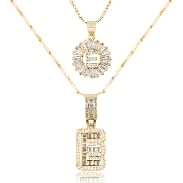 Karnz | 2pc 14k Diamant Buchstaben Initialen Halsketten