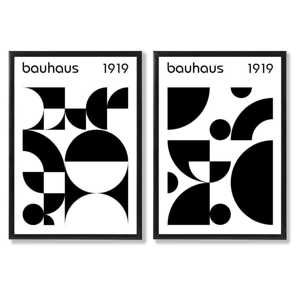 Bauhaus-Stil, Schwarz-Weiß, Mitte des 20. Jahrhunderts, gerahmtes Set aus 2 Kunstdrucken