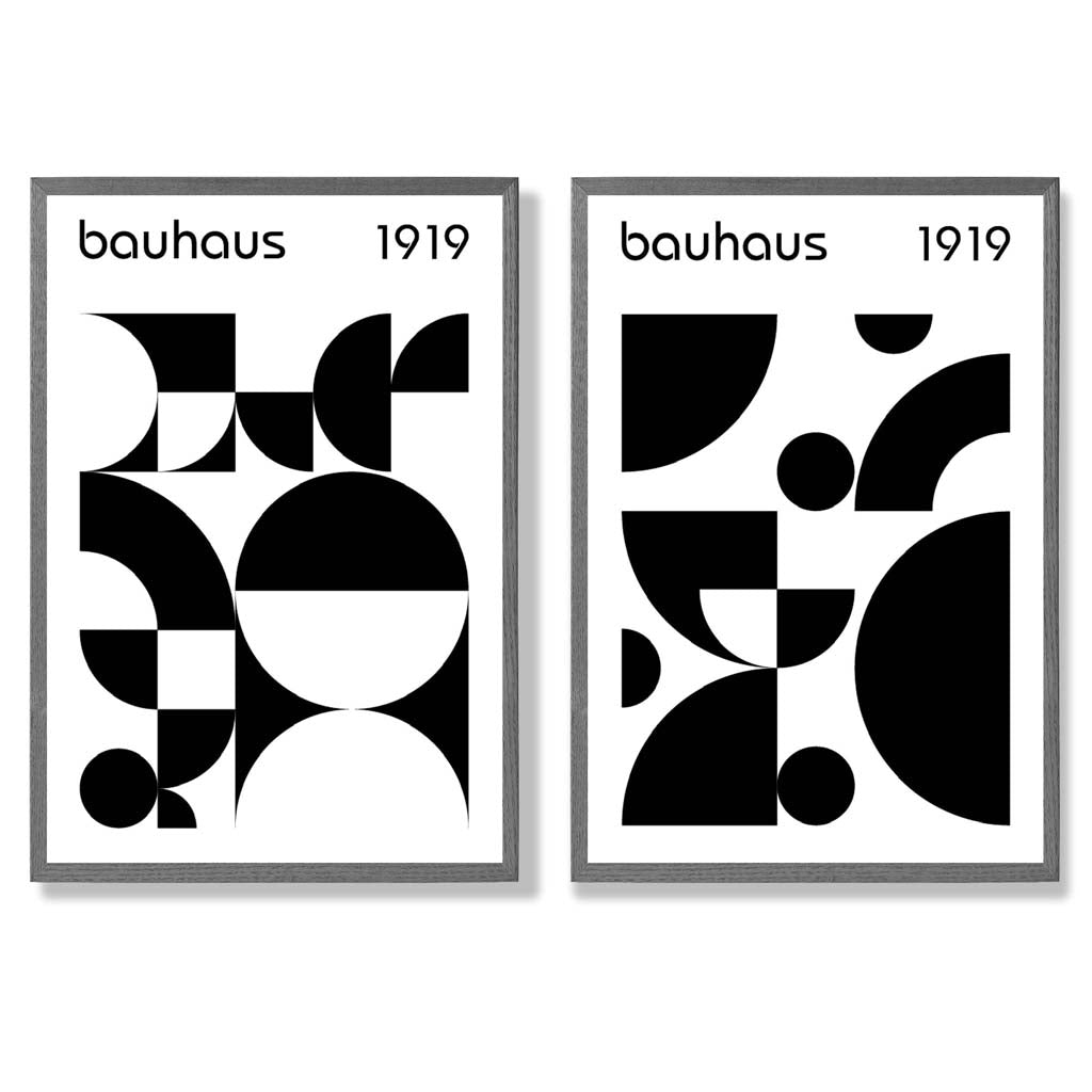 Bauhaus-Stil, Schwarz-Weiß, Mitte des 20. Jahrhunderts, gerahmtes Set aus 2 Kunstdrucken