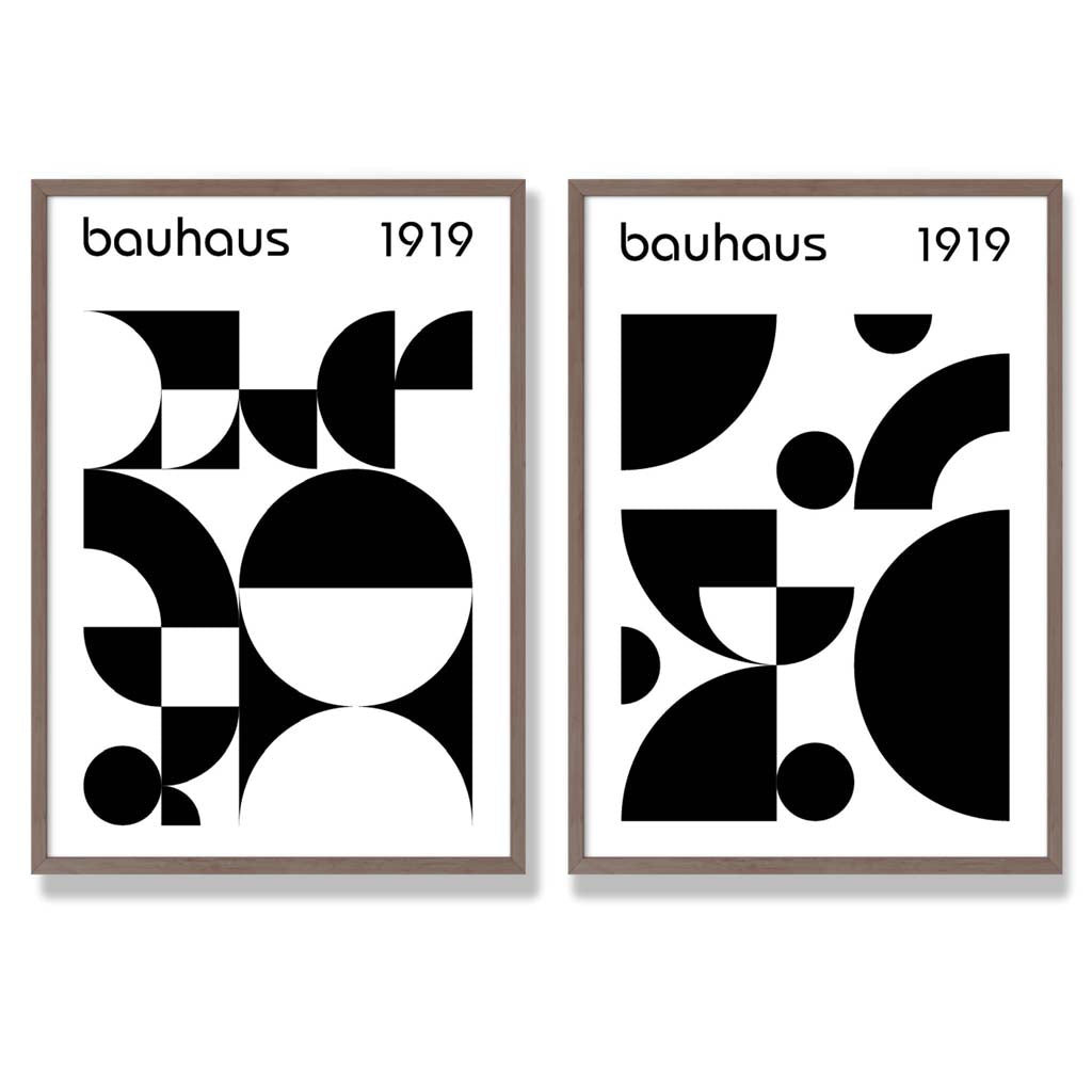 Bauhaus-Stil, Schwarz-Weiß, Mitte des 20. Jahrhunderts, gerahmtes Set aus 2 Kunstdrucken