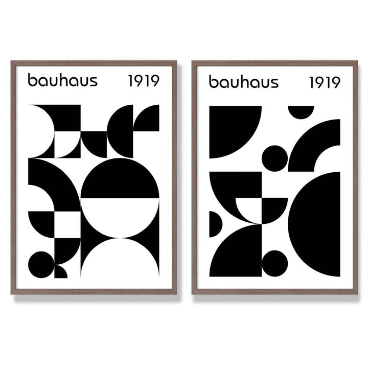 Bauhaus-Stil, Schwarz-Weiß, Mitte des 20. Jahrhunderts, gerahmtes Set aus 2 Kunstdrucken