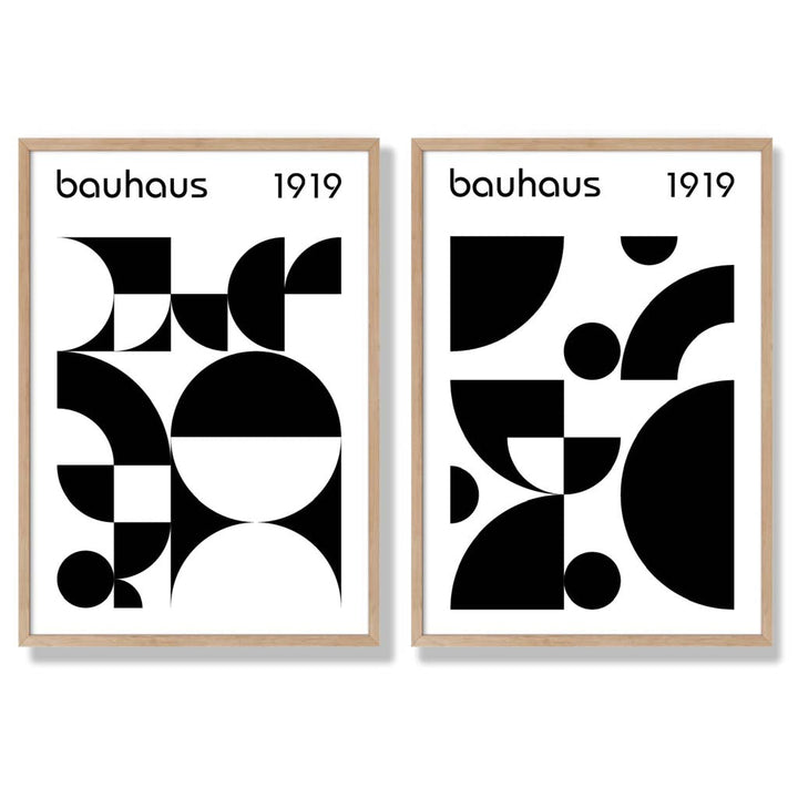 Bauhaus-Stil, Schwarz-Weiß, Mitte des 20. Jahrhunderts, gerahmtes Set aus 2 Kunstdrucken
