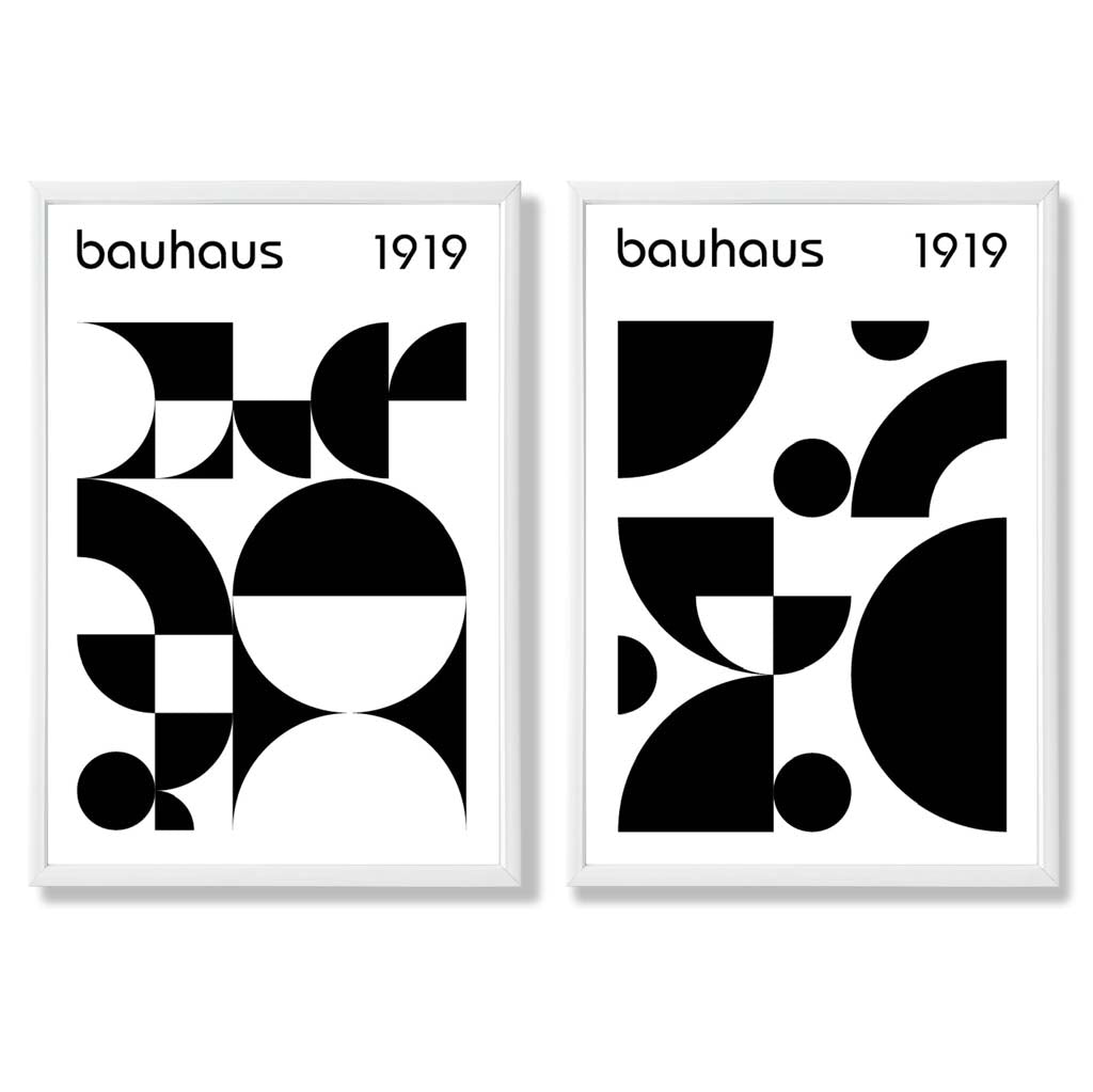 Bauhaus-Stil, Schwarz-Weiß, Mitte des 20. Jahrhunderts, gerahmtes Set aus 2 Kunstdrucken