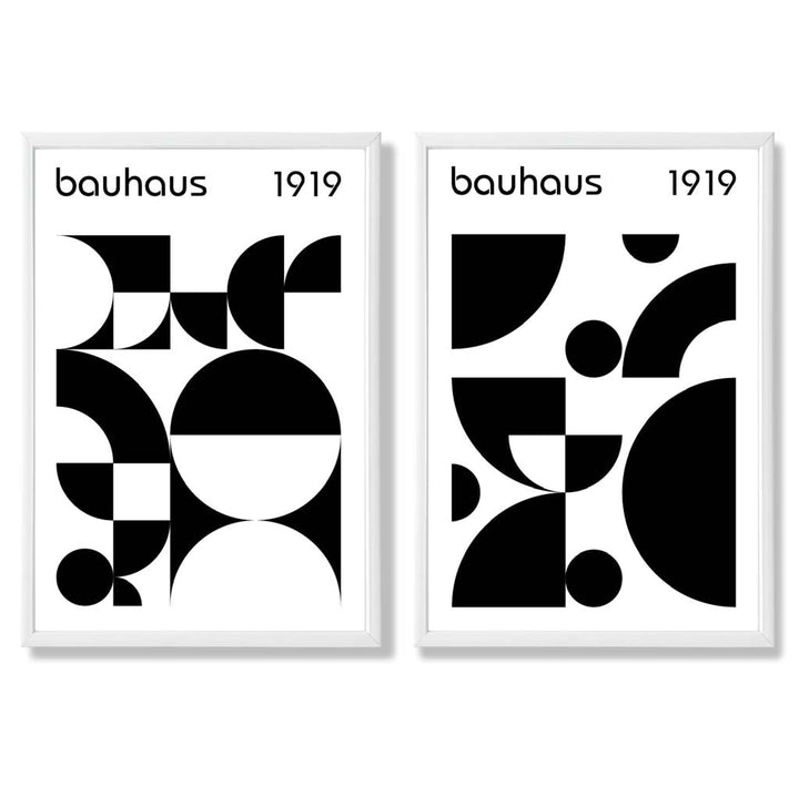 Bauhaus-Stil, Schwarz-Weiß, Mitte des 20. Jahrhunderts, gerahmtes Set aus 2 Kunstdrucken