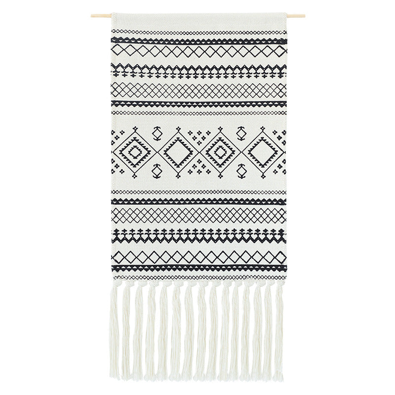 Wandteppich-Set im Boho-Ethno-Stil mit Fransen und Holzstab Karnz