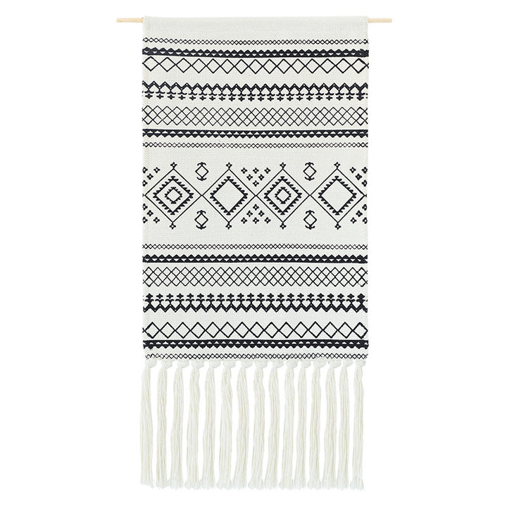 Wandteppich-Set im Boho-Ethno-Stil mit Fransen und Holzstab Karnz
