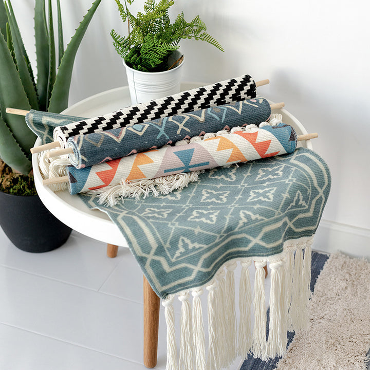 Wandteppich-Set im Boho-Ethno-Stil mit Fransen und Holzstab Karnz