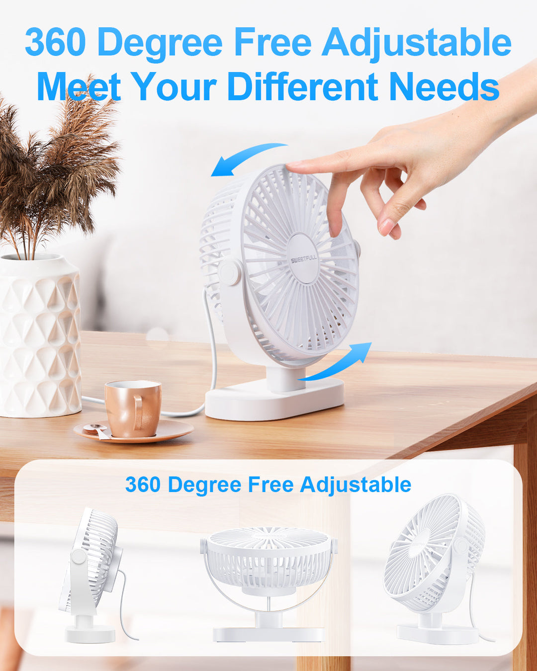 6,5 Zoll USB Kleiner Tischventilator für Zuhause Büro Auto Outdoor Reisen | Karnz