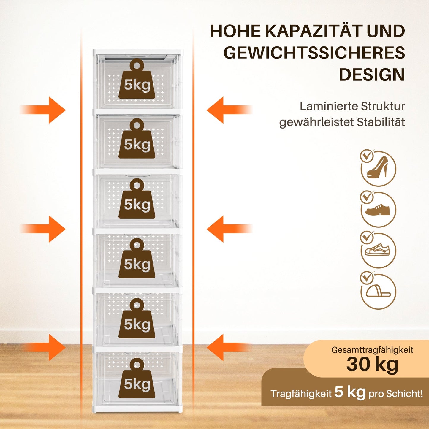 6 Ebenen Schuhboxen Aufbewahrungsbox Stapelbar | Karnz
