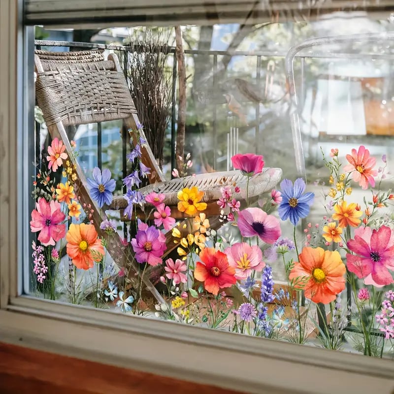 Karnz | 💐 Buntes Blumengeschenk Fensteraufkleber 🖼️ (Entfernbare ohne Rückstände)