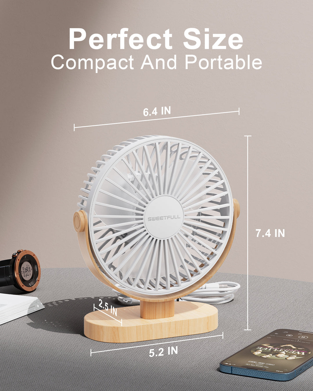 6,5 Zoll USB Kleiner Tischventilator für Zuhause Büro Auto Outdoor Reisen | Karnz