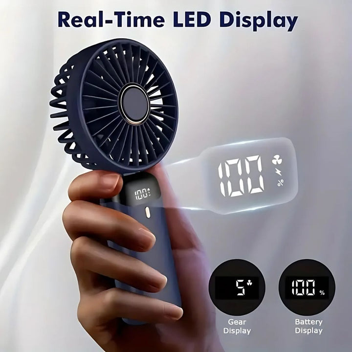 Wiederaufladbarer Handheld Mini Ventilator | 5-Geschwindigkeits, 90-Grad verstellbar & leise für Büro, Zuhause & Außenbereich | Karnz