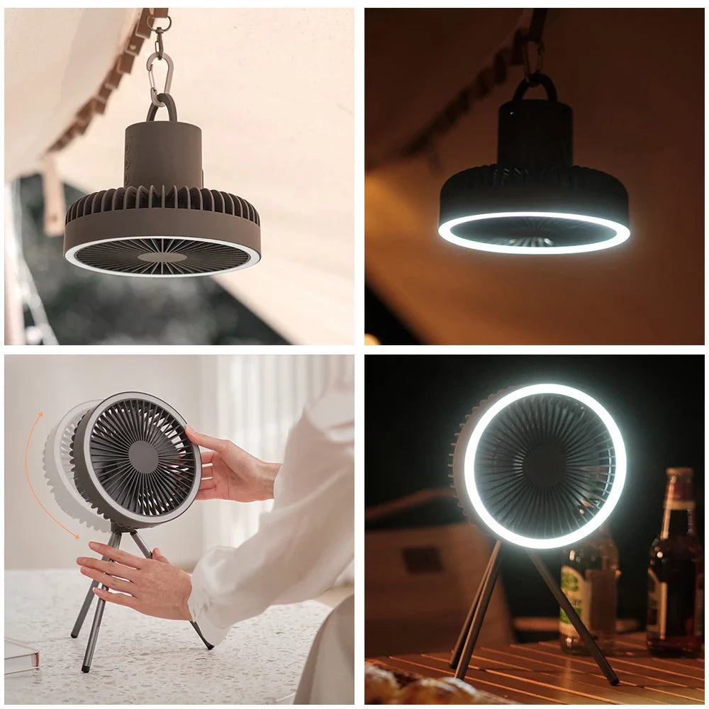 Tragbarer wiederaufladbarer Ventilator mit LED und integriertem Powerbank | Karnz