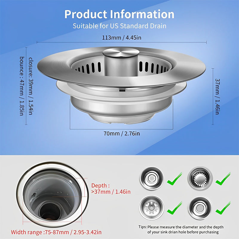 Upgrade 3-in-1 Küchenspüle Abfluss Sieb | Karnz