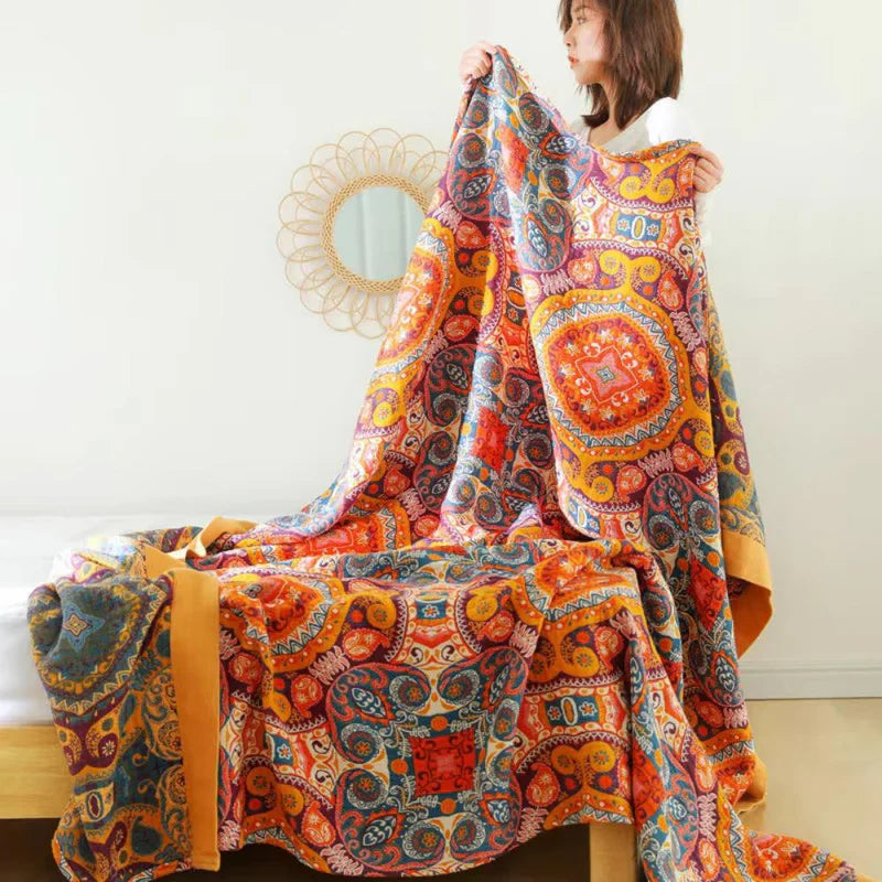 Sunrise Boho Wende-Decke, 100% Baumwolle Kühlende Steppdecke | Karnz