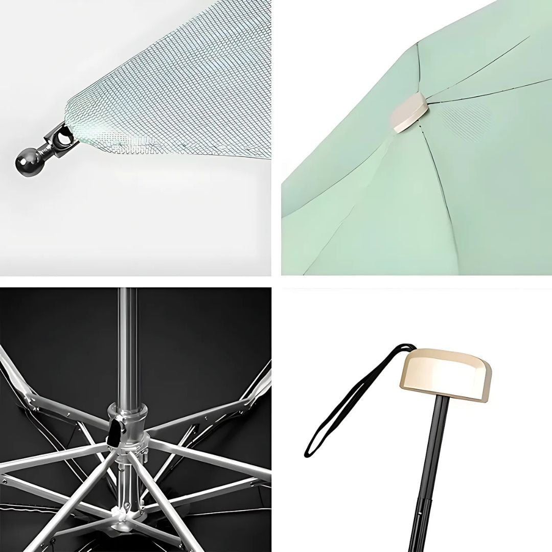 UrbanBrolly | Mini faltbarer Regenschirm UV – Sonnenschutz UPF 50+ – Wasserabweisend – Leicht und taschenfreundlich für die Reise Nutzung Karnz