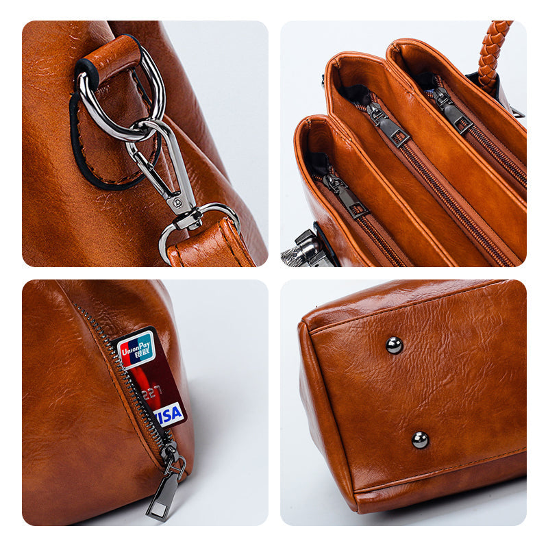 Neue Handtaschen aus Ölwachsleder Boston, große Tragetasche aus weichem Leder | Karnz