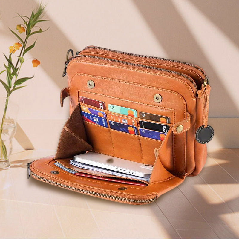 Dreilagige Leder-Umhängetasche, Schultertasche & Clutch