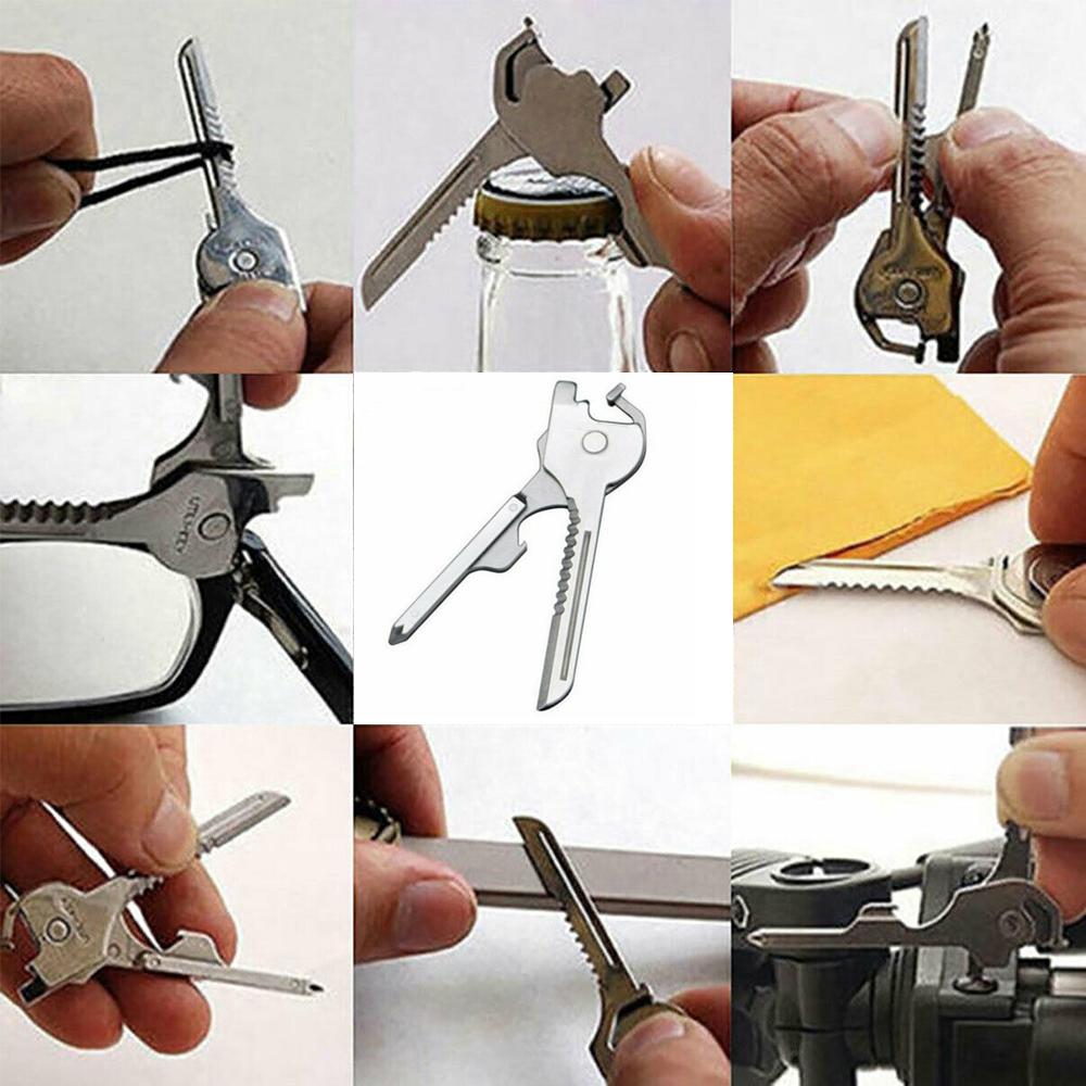 6-in-1-Schlüsselring Multifunktionswerkzeug Mini-Multitool-Schlüsselanhänger Pocket Edelstahl-Klappbar Swiss Tech Einfacher Flaschenöffner-Schlüsselanhänger | Karnz