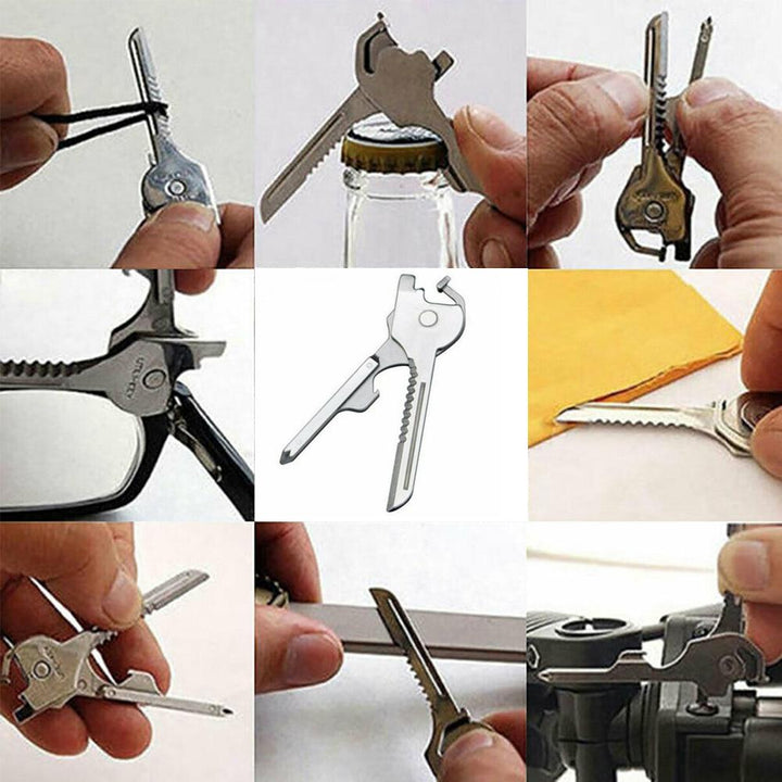 6-in-1-Schlüsselring Multifunktionswerkzeug Mini-Multitool-Schlüsselanhänger Pocket Edelstahl-Klappbar Swiss Tech Einfacher Flaschenöffner-Schlüsselanhänger | Karnz