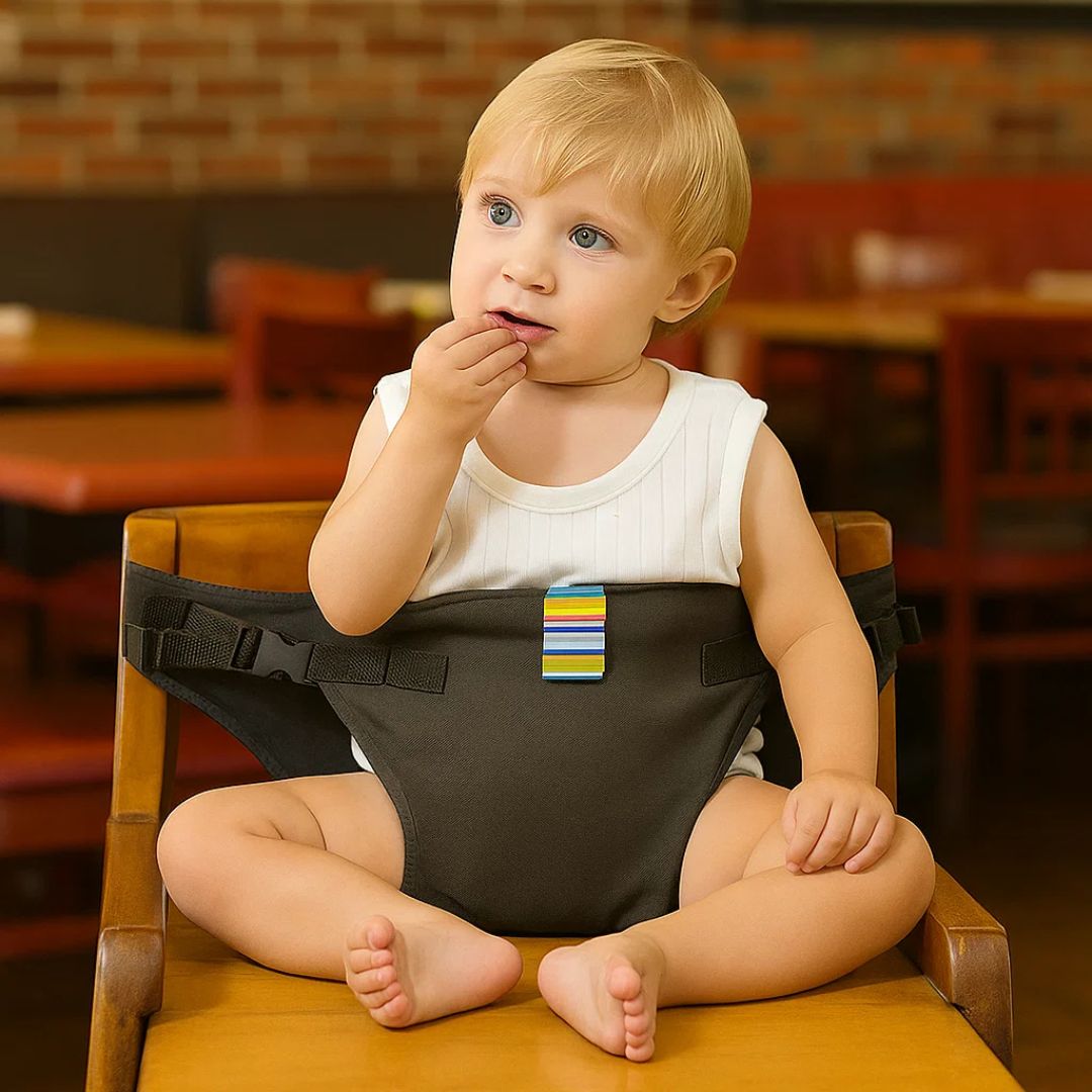 SeatGuard | Kindersitzgurt – Sicherer verstellbarer Sitz – Atmungsaktiver Baumwollstoff – Tragbare Sicherheitslösung zum Essen für reisende Eltern Karnz
