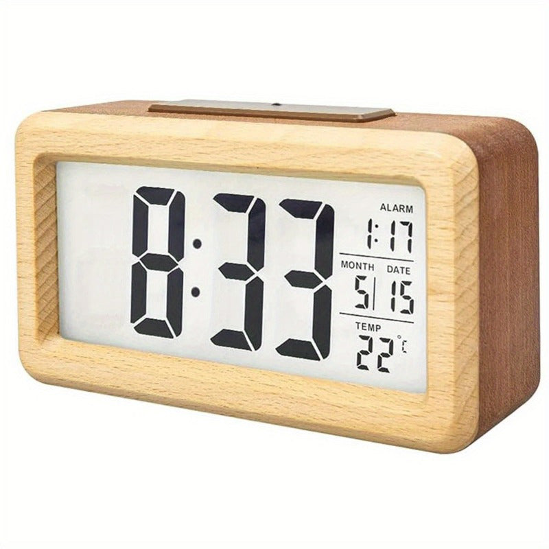Elegante Holzuhr mit Kalender- und Temperaturanzeige | Karnz