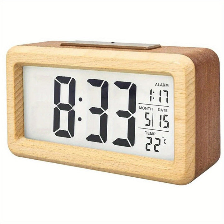 Elegante Holzuhr mit Kalender- und Temperaturanzeige | Karnz