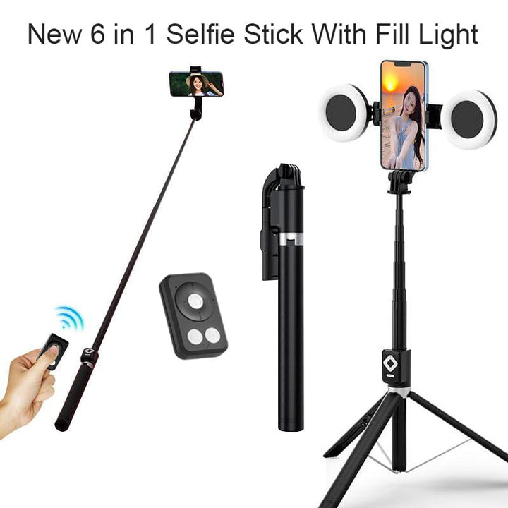 Neuer 6-in-1-Selfie-Stick mit Aufhelllicht