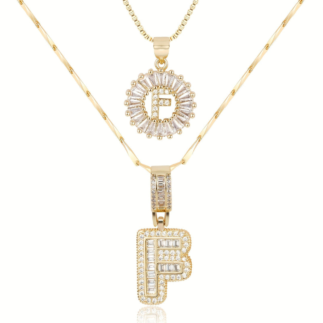 Karnz | 2pc 14k Diamant Buchstaben Initialen Halsketten