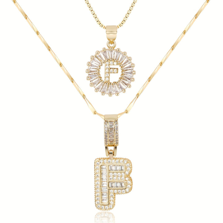 Karnz | 2pc 14k Diamant Buchstaben Initialen Halsketten