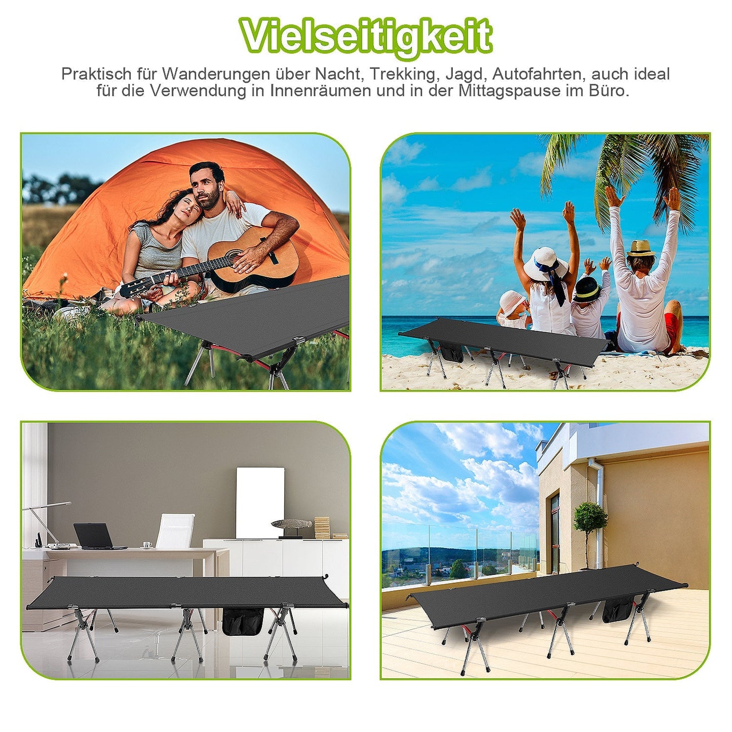 Feldbett Schwarz Klappbett Campingbett Höhenverstellbar | Karnz