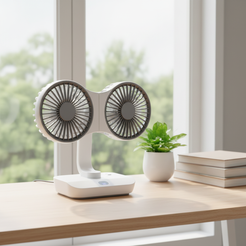 Wiederaufladbarer Ventilator mit Doppelkopf | Karnz