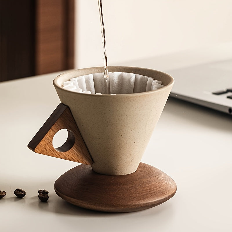 BaristaLuxe Keramische Kaffeetasse 250ml – Handgemacht mit Holzgriff und Untersetzer | Karnz