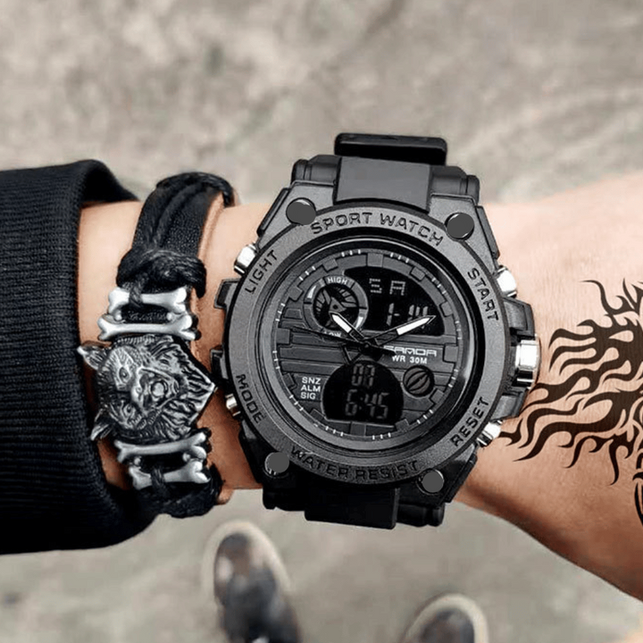 Sportliche Herrenarmbanduhr mit Dual-Display-Modus, multifunktional, wasserdicht und leuchtend