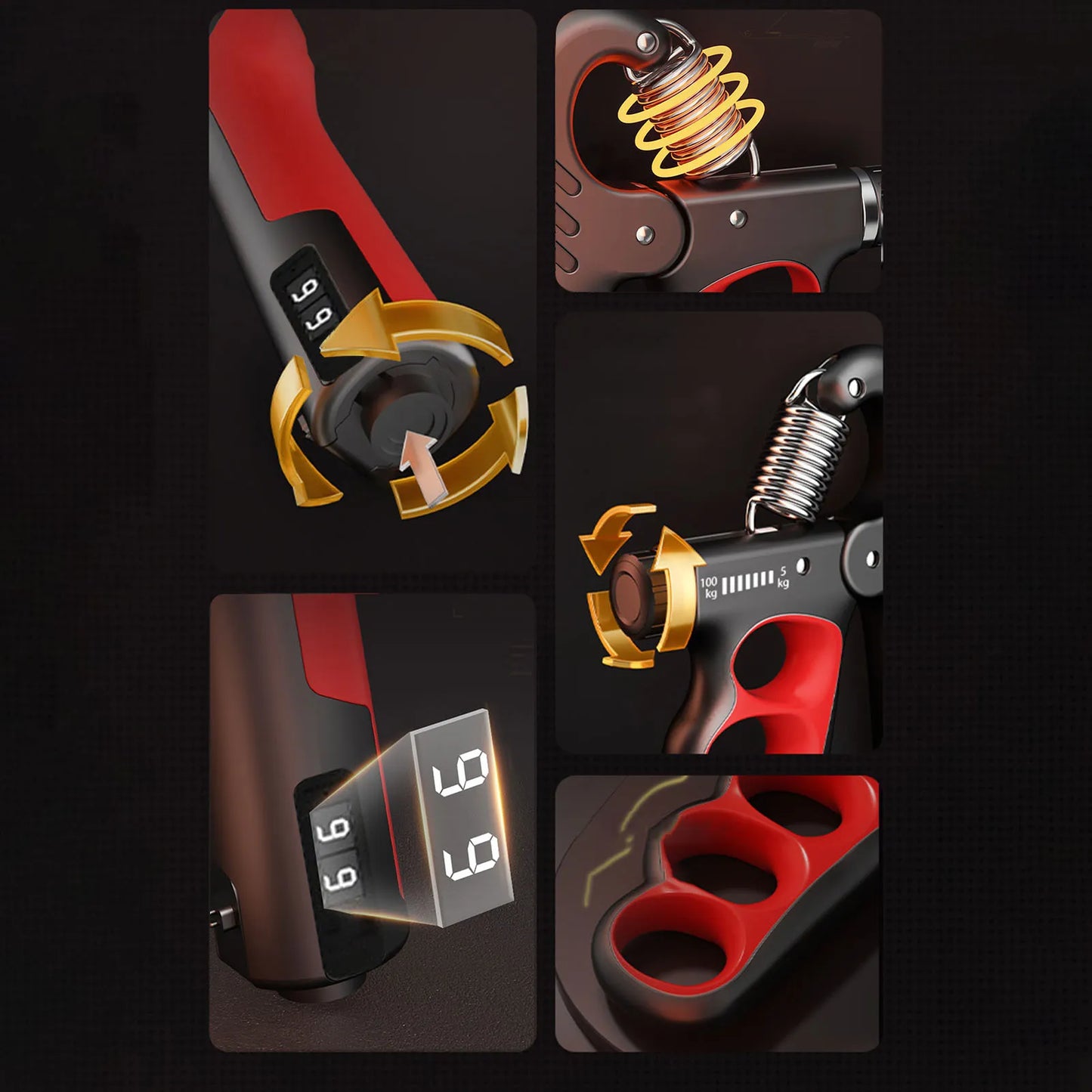 Verstellbarer Handtrainer | 5–100 kg Widerstand | Wiederholungszähler | Rutschfeste Griffe