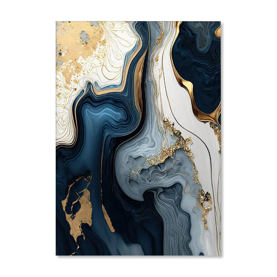 Tiefsee-Ozeanblau Gold-Marmor-Druck Wandkunst Feine Kunst Leinwand Drucke Poster Bilder Für Wohnzimmer Esszimmer Licht Luxus Wohnkultur | Karnz