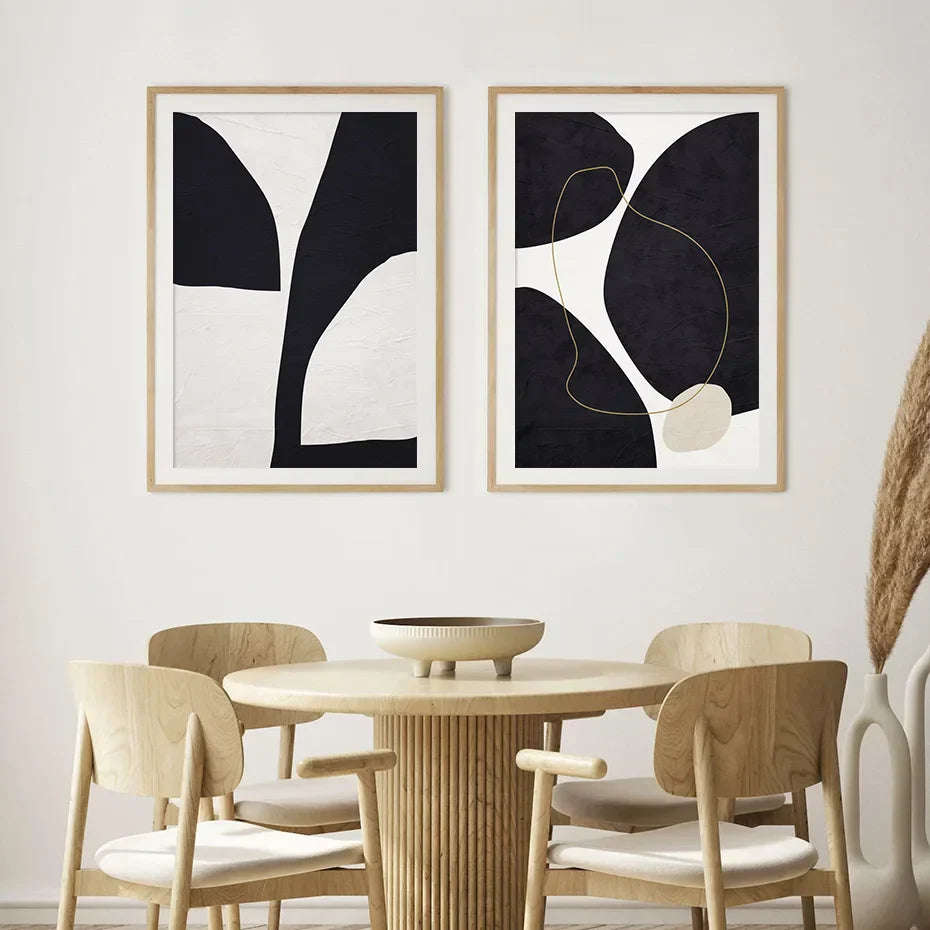 Nordic Minimalist Abstrakt Beige Schwarz Form &amp; Linie Wandkunst Fine Art Leinwanddrucke Bilder für modernes Wohnzimmer Schlafzimmer Kunstdekoration | Karnz