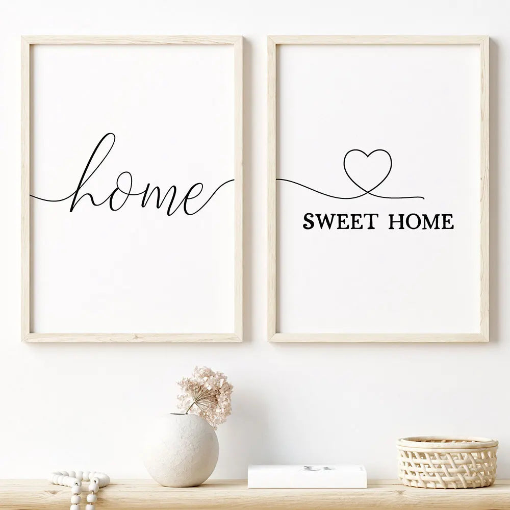 Home Sweet Home Schwarze Weiße Zitate Poster Wandkunst Feine Kunst Leinwanddrucke Minimalistische Nordische Bilder Für Einfache Wohnzimmerdekoration | Karnz