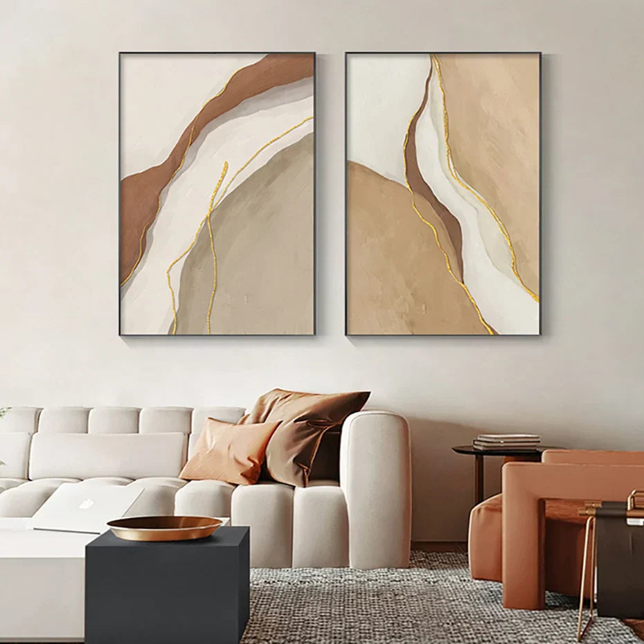 Moderne geomorphe abstrakte Wandkunst Feinkunst Grau Beige Braun Leinwanddrucke Bilder für das Wohnzimmer Zeitgenössische Wohnraumdekoration | Karnz