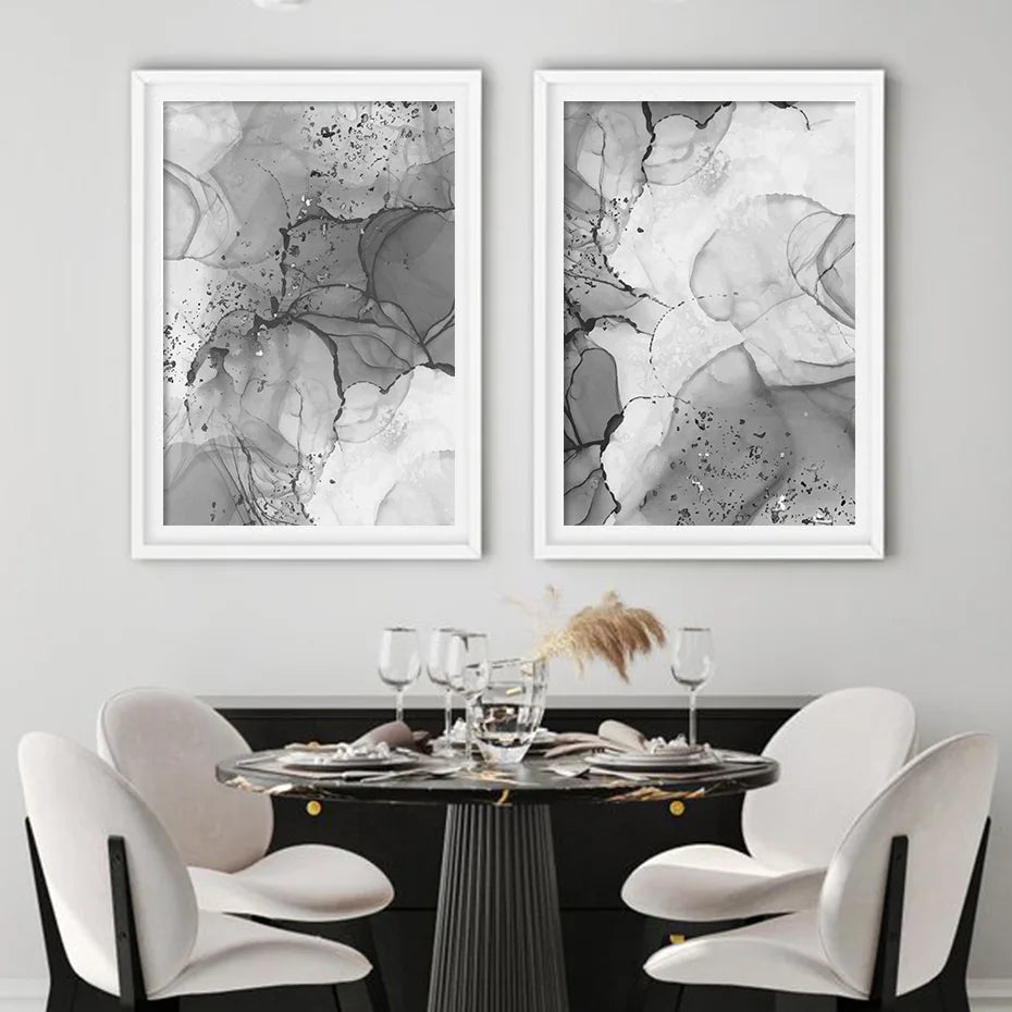 Moderne graue flüssige Marmor-Print Wandkunst feine Kunst Leinwanddrucke abstrakte schwarz-weiße Posterbilder für Wohnzimmer Home Office Kunst Dekor | Karnz
