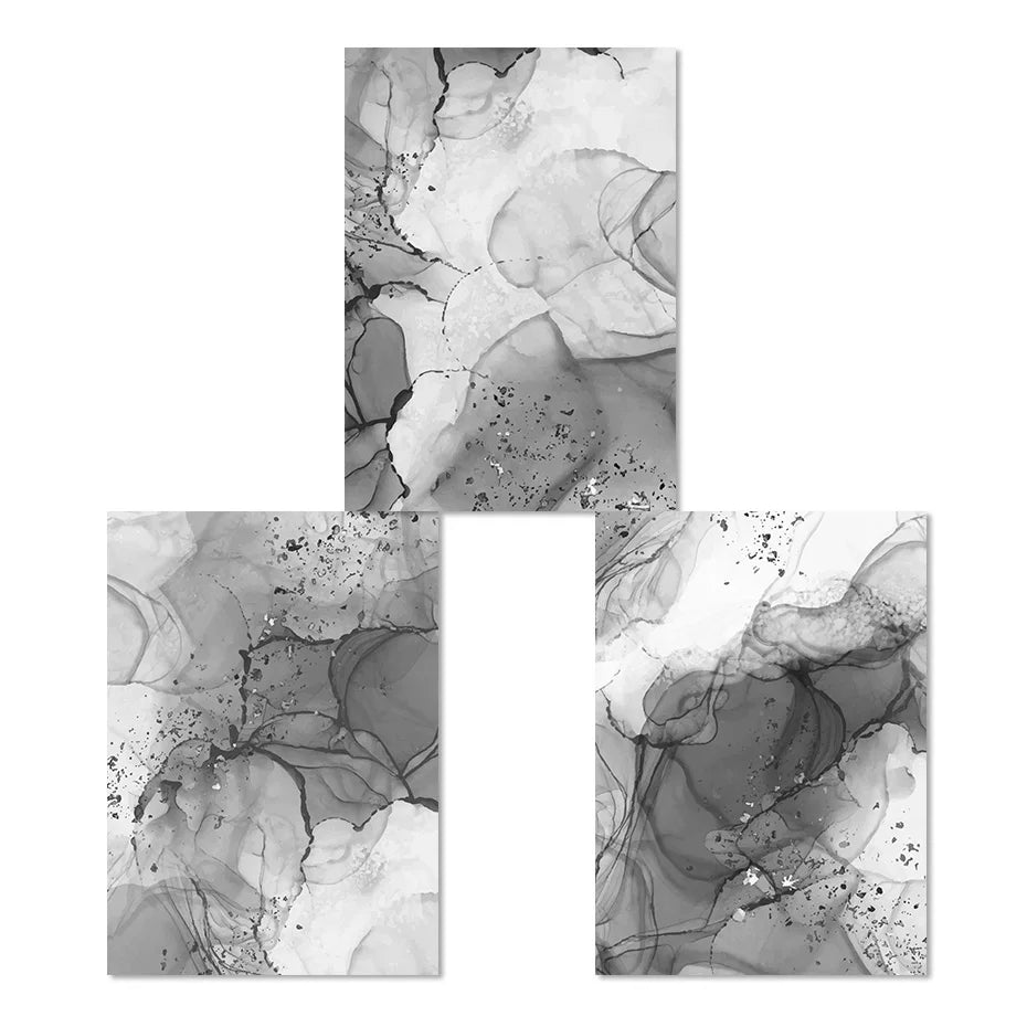 Moderne graue flüssige Marmor-Print Wandkunst feine Kunst Leinwanddrucke abstrakte schwarz-weiße Posterbilder für Wohnzimmer Home Office Kunst Dekor | Karnz