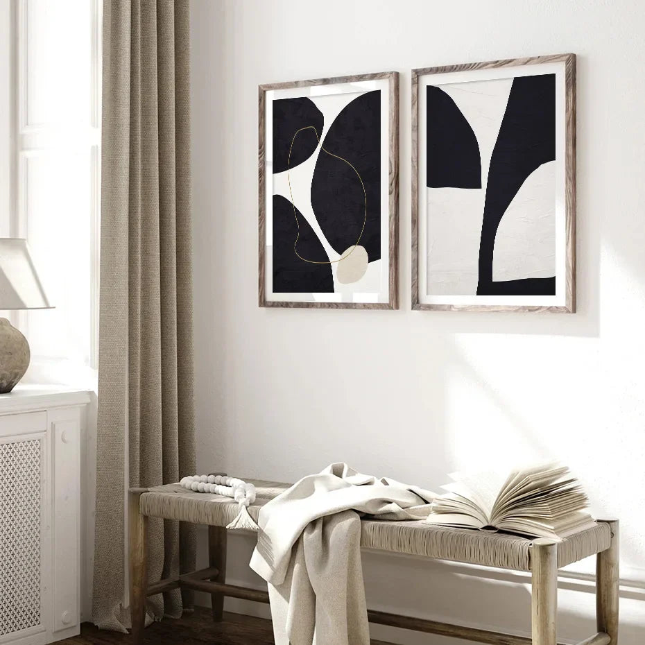 Nordic Minimalist Abstrakt Beige Schwarz Form &amp; Linie Wandkunst Fine Art Leinwanddrucke Bilder für modernes Wohnzimmer Schlafzimmer Kunstdekoration | Karnz