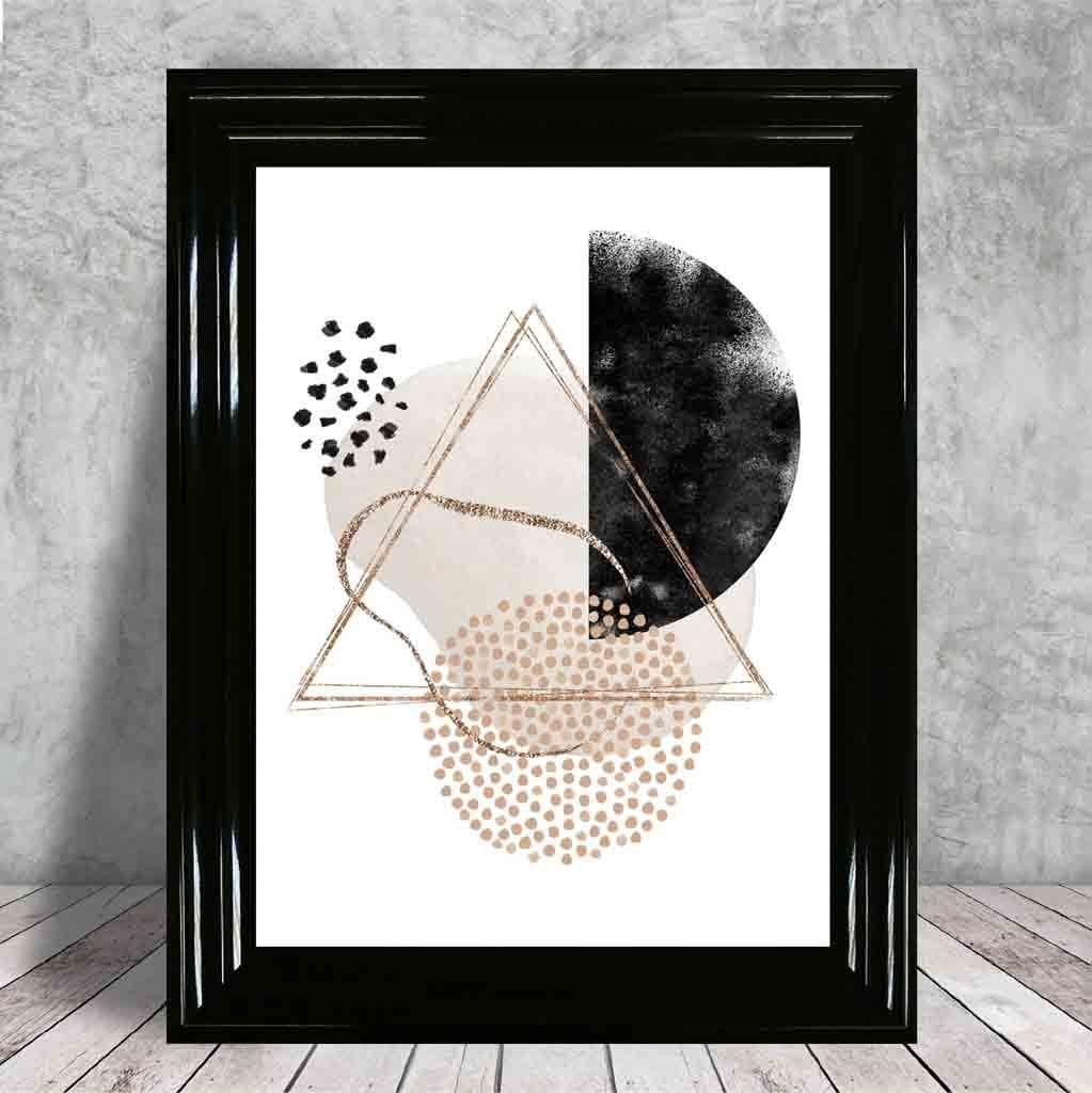 Abstrakter geometrischer Kunstdruck in Schwarz und Gold Nr. 1